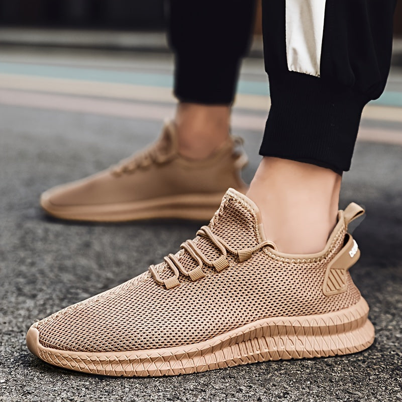 Men's Trendy Solid Woven Knit Sneakers - Comfy Non-Slip Soft Sole Shoes